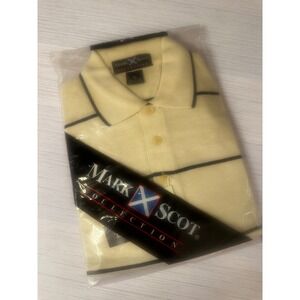 Mark Scot Collection Mens Striped Polo Shirt Cream Yellow 100% Cotton Small NEW